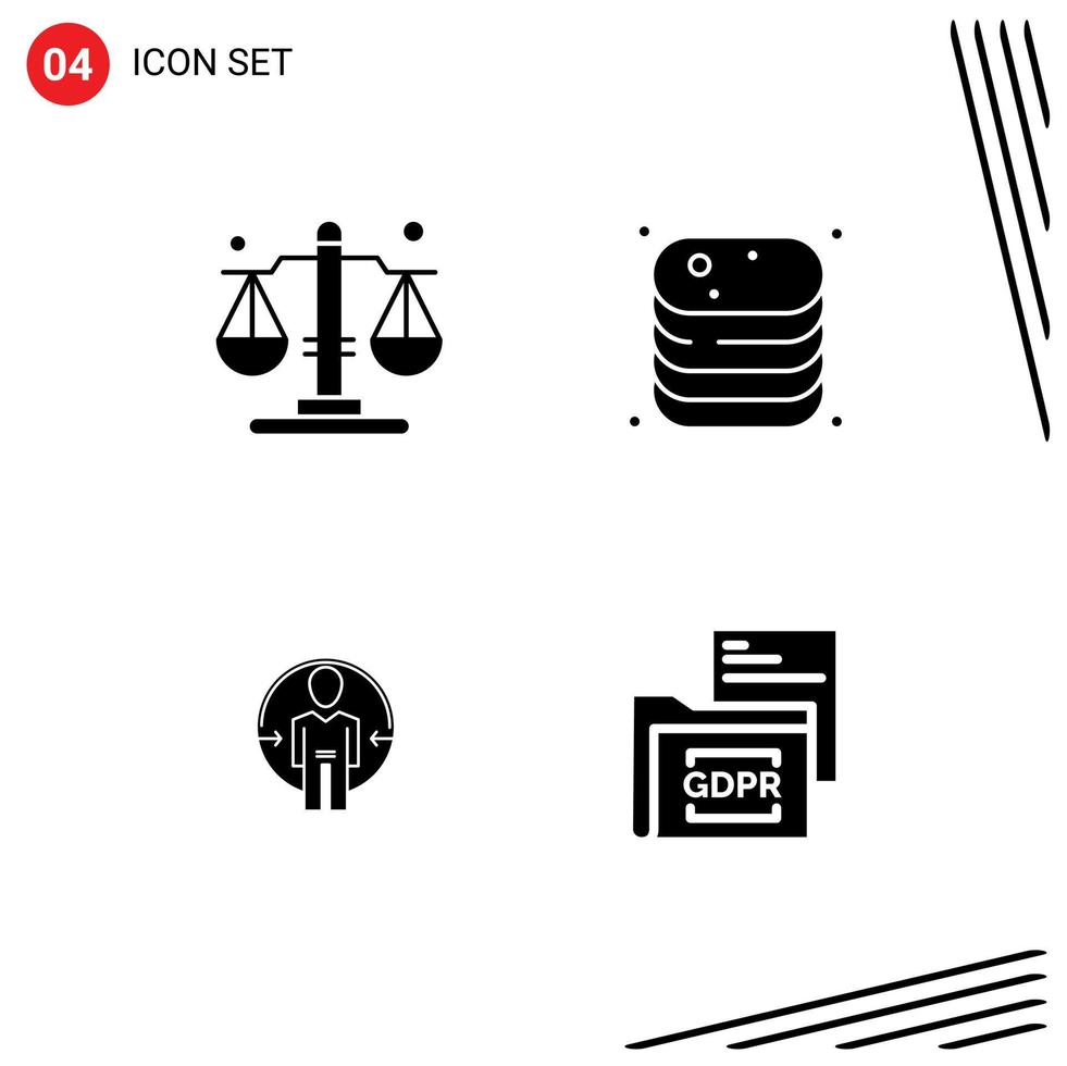 moderner Satz von 4 soliden Glyphen und Symbolen wie Balance User Beef Food ID editierbare Vektordesign-Elemente vektor