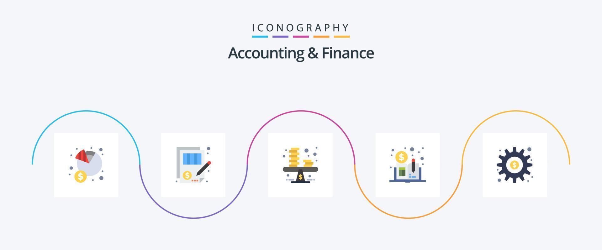 Buchhaltung und Finanzen Flat 5 Icon Pack inklusive Distributed Ledger Book. Kryptowährung. Gerechtigkeit. Münzen. Geld vektor