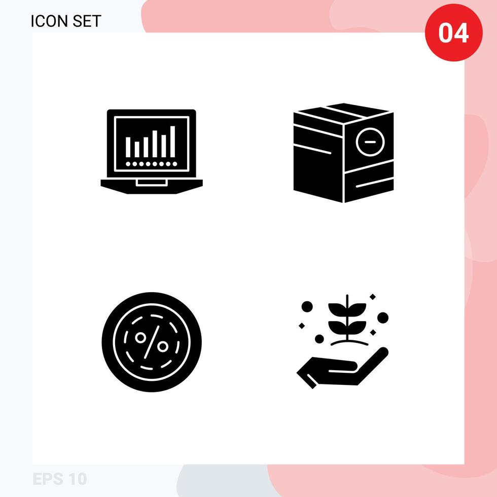 grupp av 4 fast glyfer tecken och symboler för bärbar dator e låda minus- linje redigerbar vektor design element