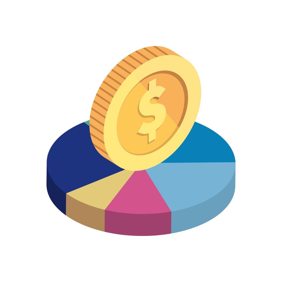 cirkulär statistik med mynt isolerad ikon vektor