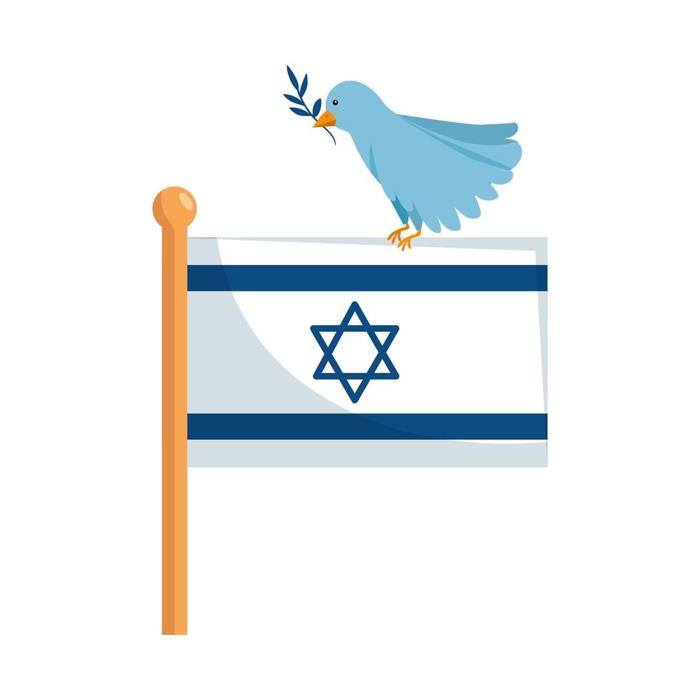 Flagge Israel und Vogel mit Zweig isoliert Symbol vektor
