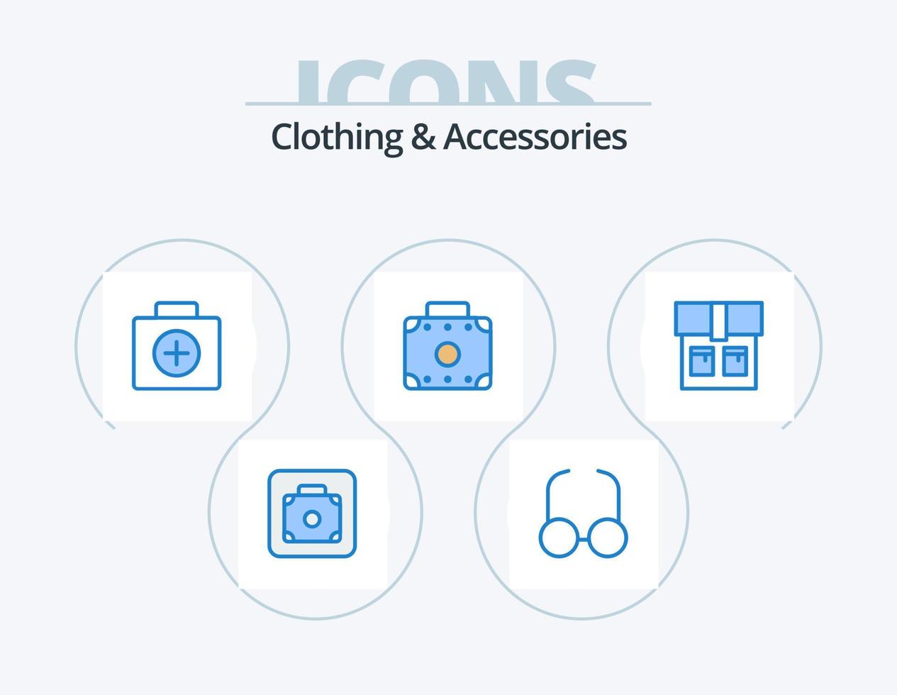 Kleidung und Accessoires blau Icon Pack 5 Icon Design. . Mode. erste-Hilfe. Tasche. Gepäck vektor