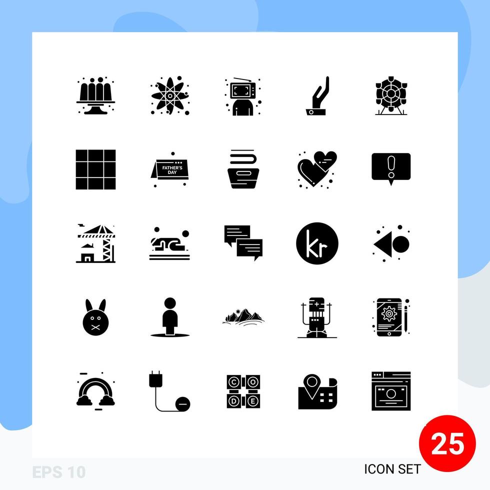 Satz von 25 Vektor-Solid-Glyphen auf Gitter für Ferris-Hand-Atom-Almosen online bearbeitbare Vektordesign-Elemente vektor