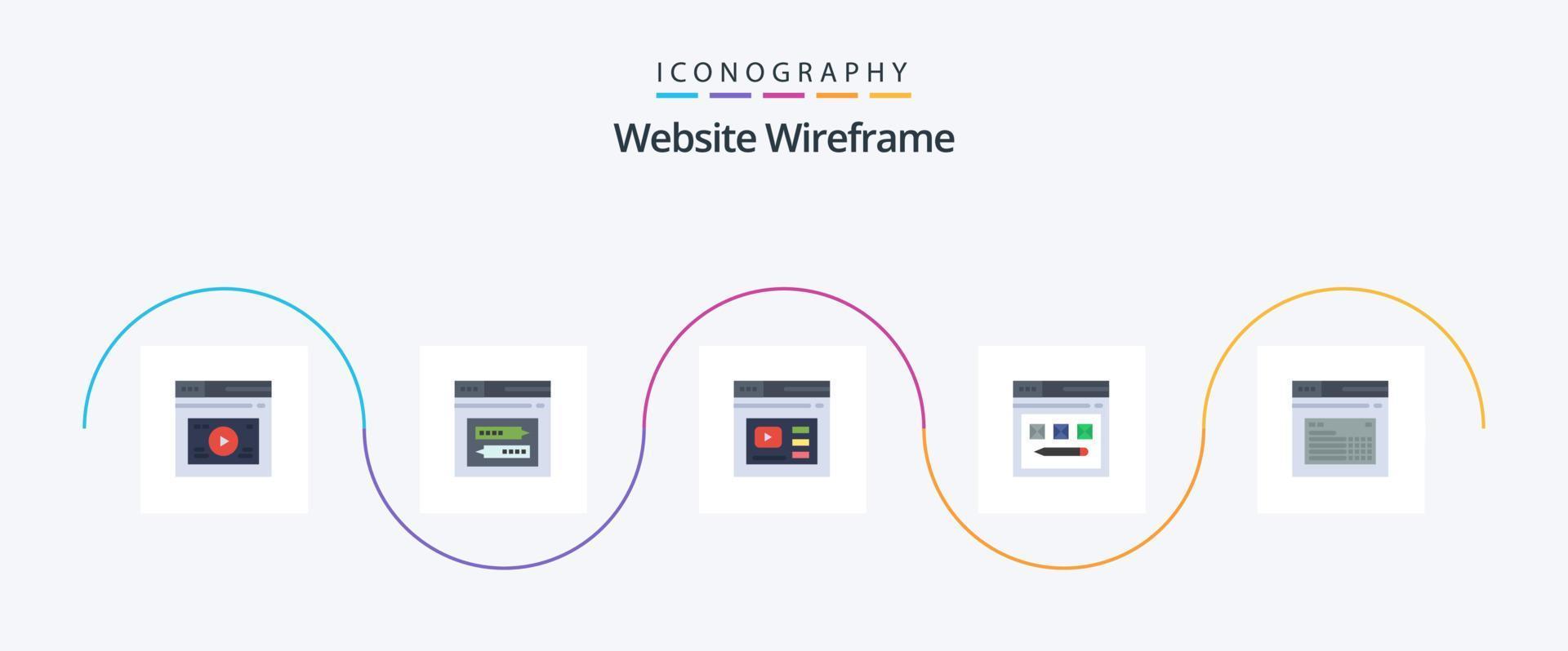 Website Wireframe Flat 5 Icon Pack inklusive Web. Internet. Webseite. Video. Netz vektor