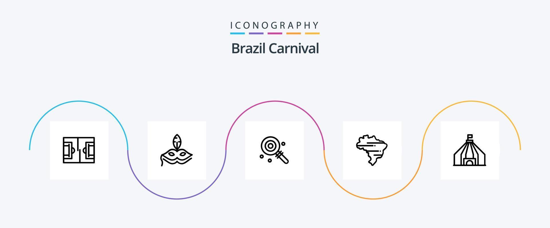 Brasilien karneval linje 5 ikon packa Inklusive lolipop. firande. mask. karneval. Brasilien vektor