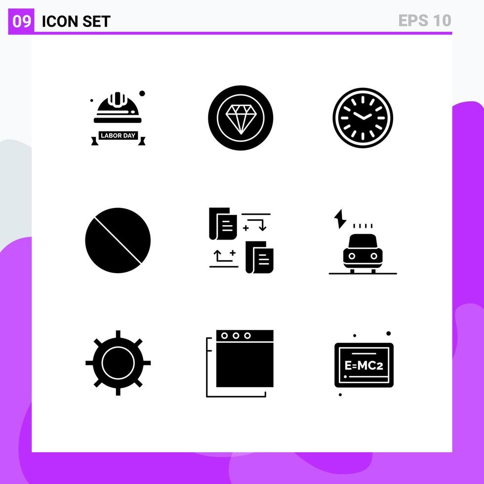 universell ikon symboler grupp av 9 modern fast glyfer av filer förbjuden prestanda annullera tid redigerbar vektor design element