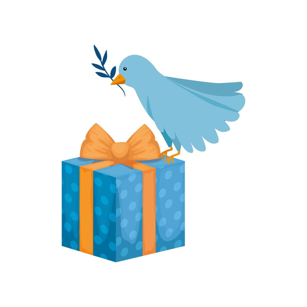 Vogel mit Olivenzweig und Geschenkbox vektor