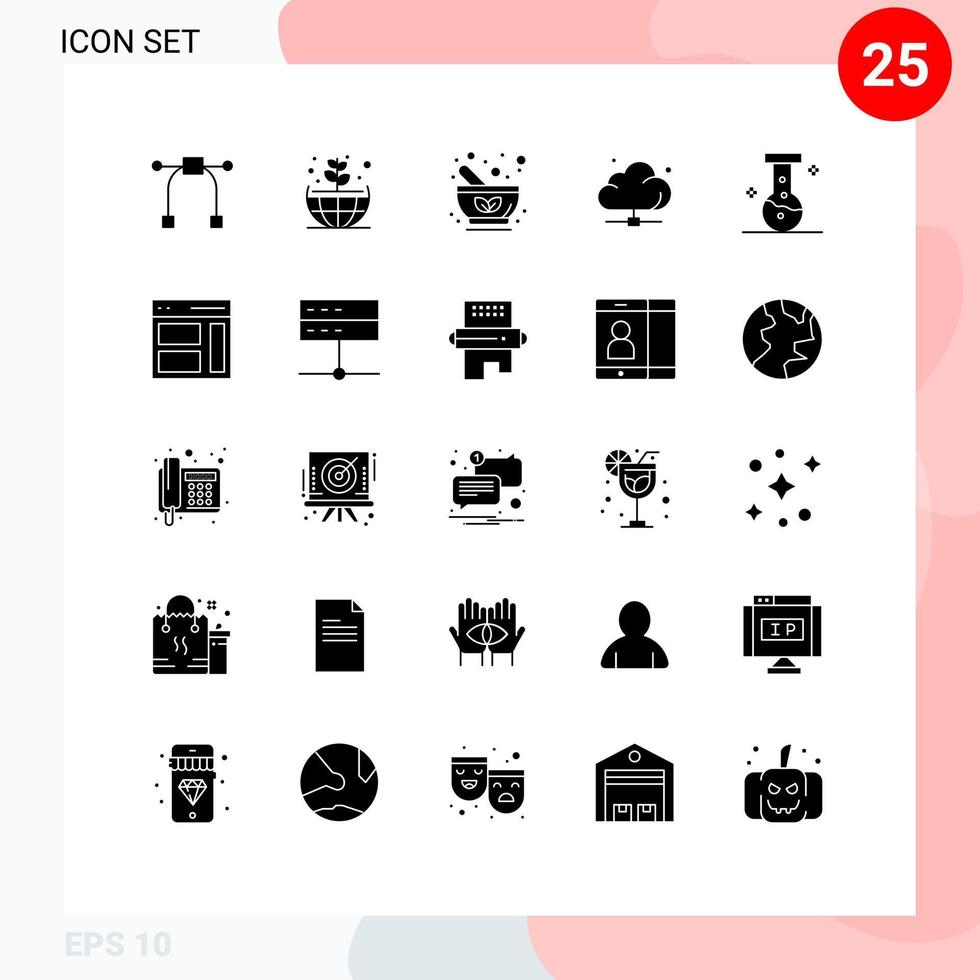 25 tematiska vektor fast glyfer och redigerbar symboler av labb teknologi medicin server data redigerbar vektor design element