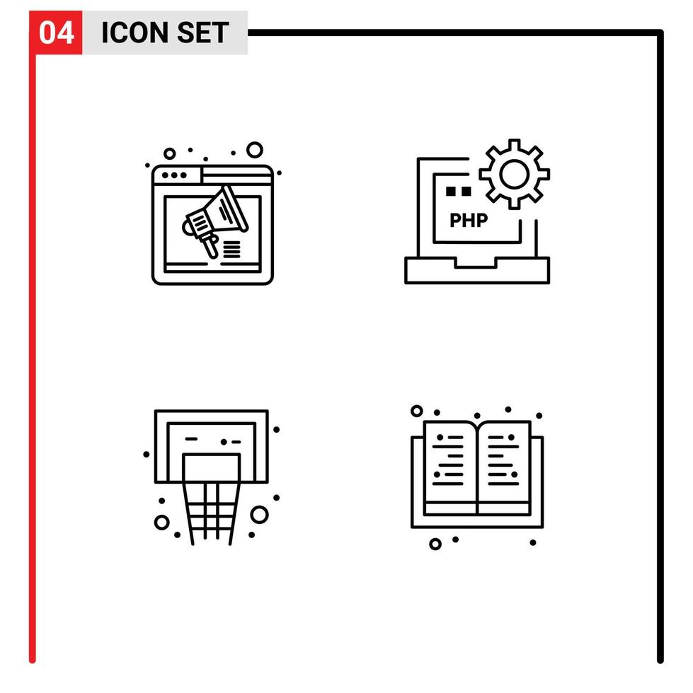 uppsättning av 4 modern ui ikoner symboler tecken för browser bärbar dator högtalare kodning basketboll redigerbar vektor design element