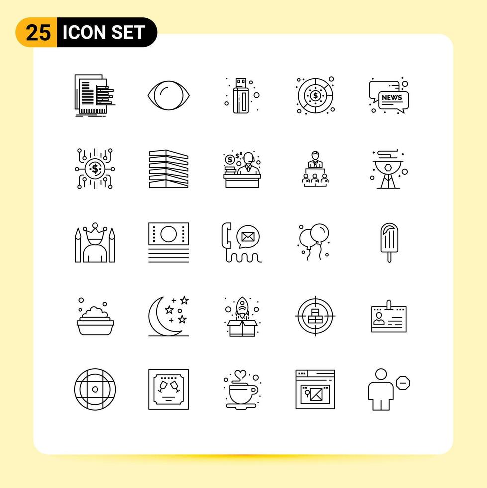 25 universell linje tecken symboler av konversation pengar syn förvaltning diagram redigerbar vektor design element