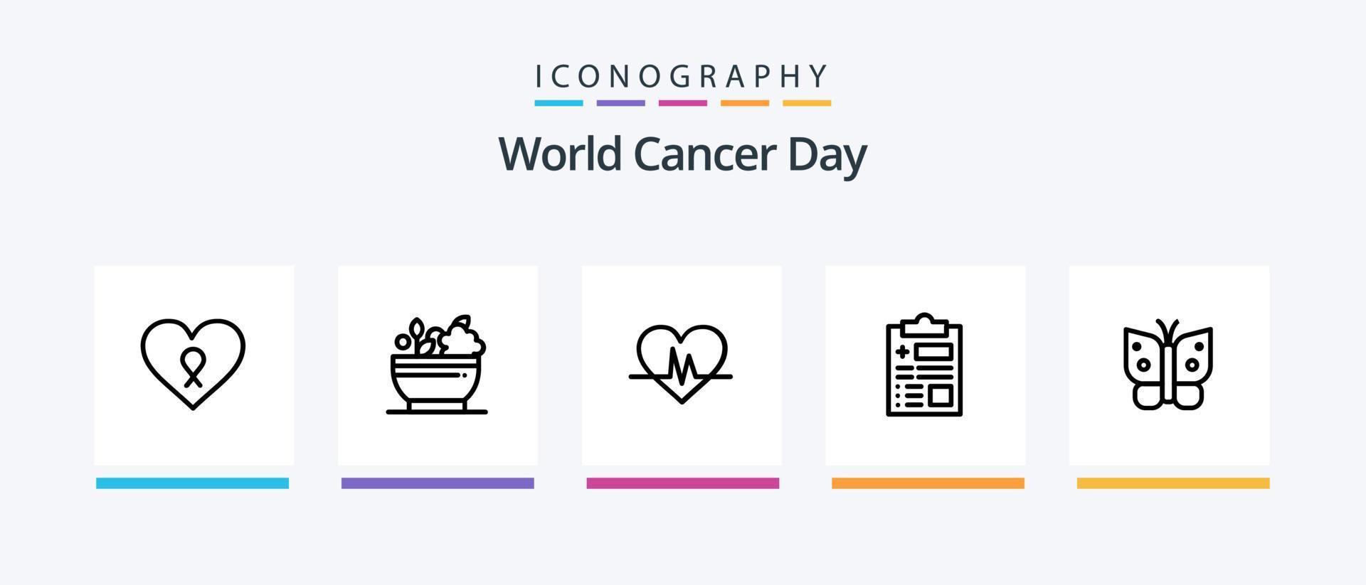 värld cancer dag linje 5 ikon packa Inklusive patient. kärlek. spruta. hjärta. cancer. kreativ ikoner design vektor