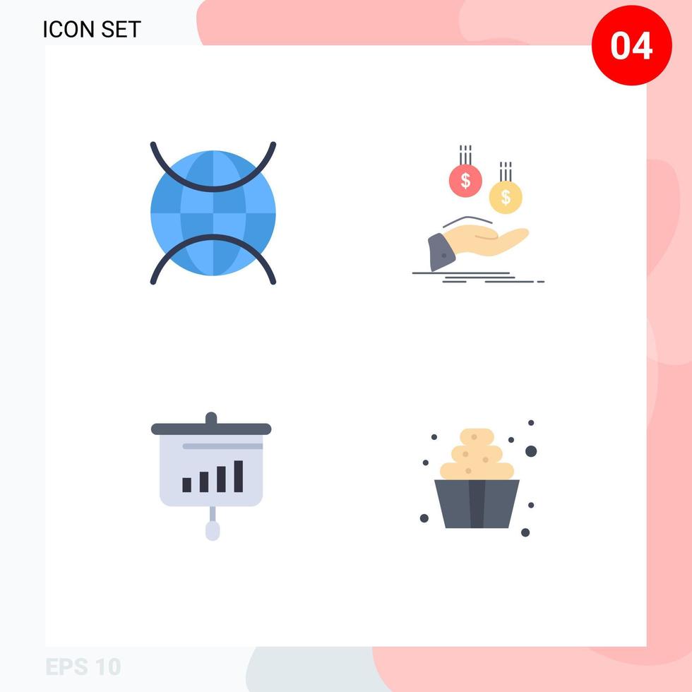 Flaches Symbolpaket mit 4 universellen Symbolen für Internet-Diagramme, WLAN-Währungsumsätze, editierbare Vektordesign-Elemente vektor