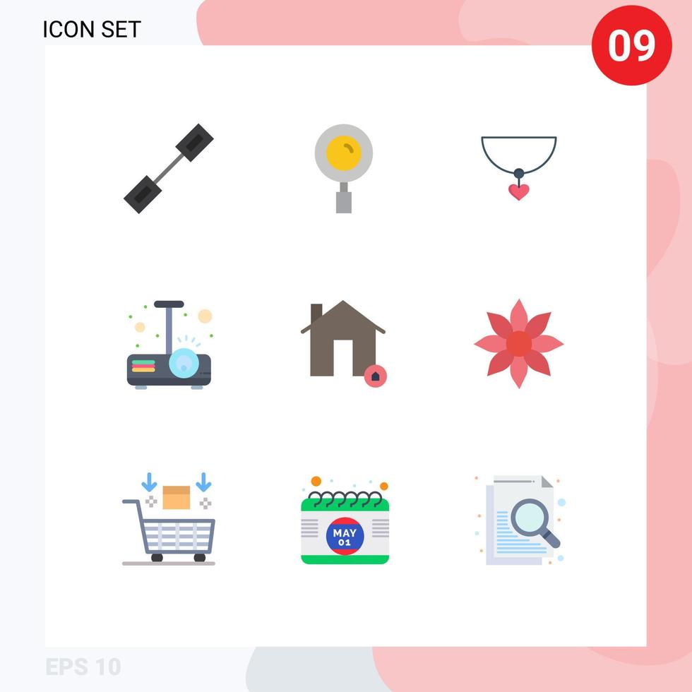 uppsättning av 9 modern ui ikoner symboler tecken för hus byggnader halsband ljus presentation redigerbar vektor design element