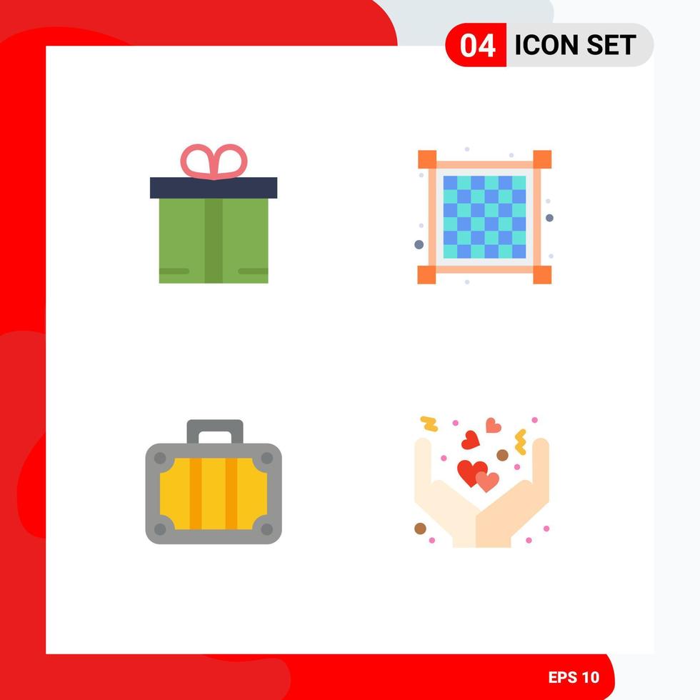 Flaches Icon-Paket mit 4 universellen Symbolen für bearbeitbare Vektordesign-Elemente für Geschenkreisegitter-Strandabdeckung vektor