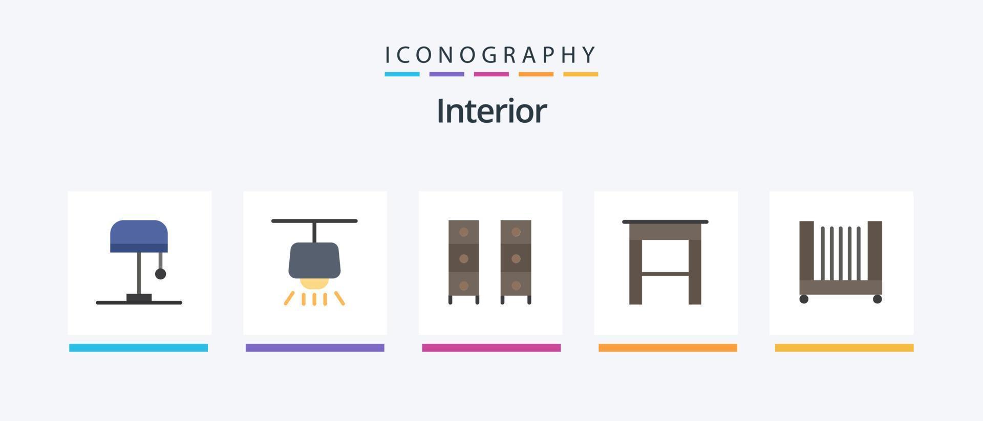 interiör platt 5 ikon packa Inklusive . barn. interiör. säng. möbel. kreativ ikoner design vektor