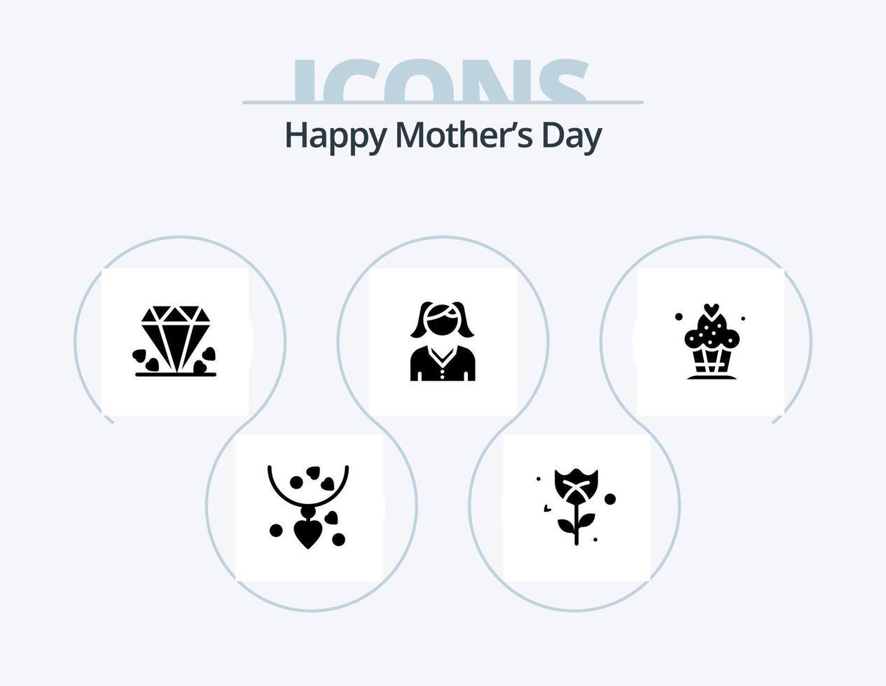 Happy Mothers Day Glyph Icon Pack 5 Icon Design. Frau. weiblich . Rose. Mutter vektor