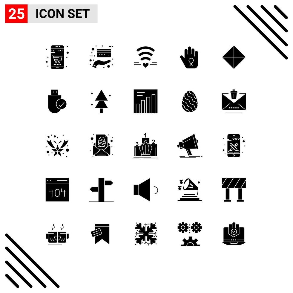 Gruppe von 25 soliden Glyphenzeichen und Symbolen für Symbolik, Sicherheit, Liebesbewusstsein, handbearbeitbare Vektordesignelemente vektor