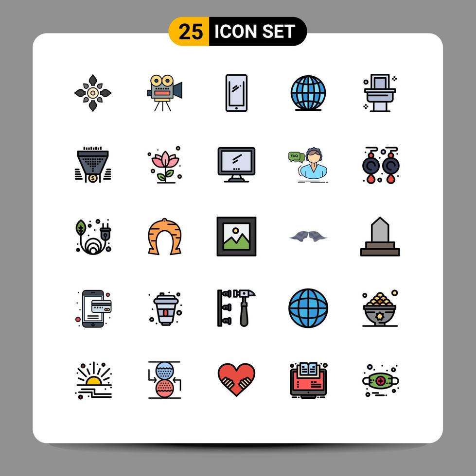 satz von 25 vektorgefüllten flachen linienfarben auf raster für weltglobales filam iphone mobile editierbare vektordesignelemente vektor
