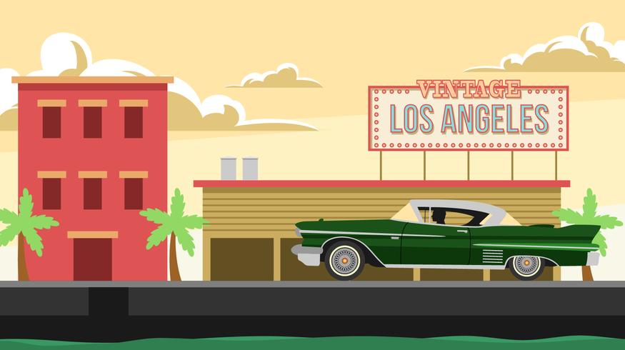 Vintage Los Angeles Och Klassisk Candillac Gratis Vector