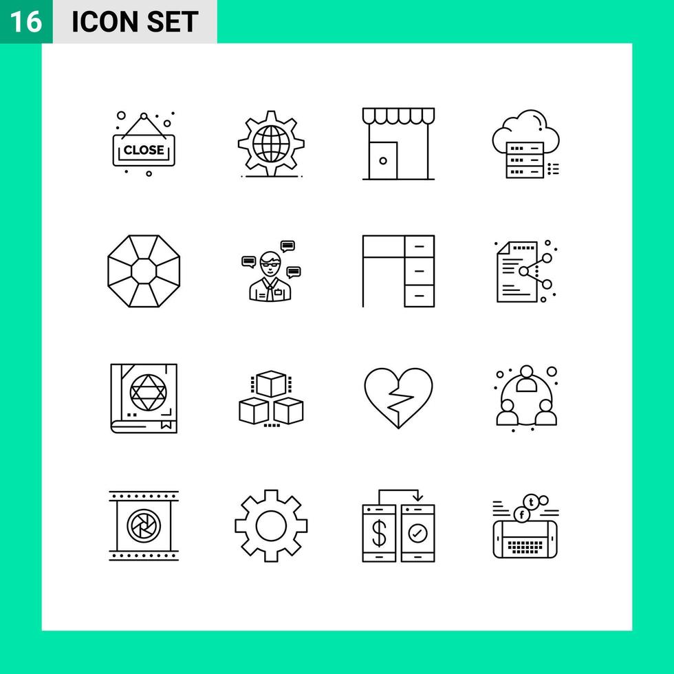 16-Benutzeroberflächen-Gliederungspaket mit modernen Zeichen und Symbolen des Diamond Cloud Institute-Gebäudedatenservers editierbare Vektordesign-Elemente vektor