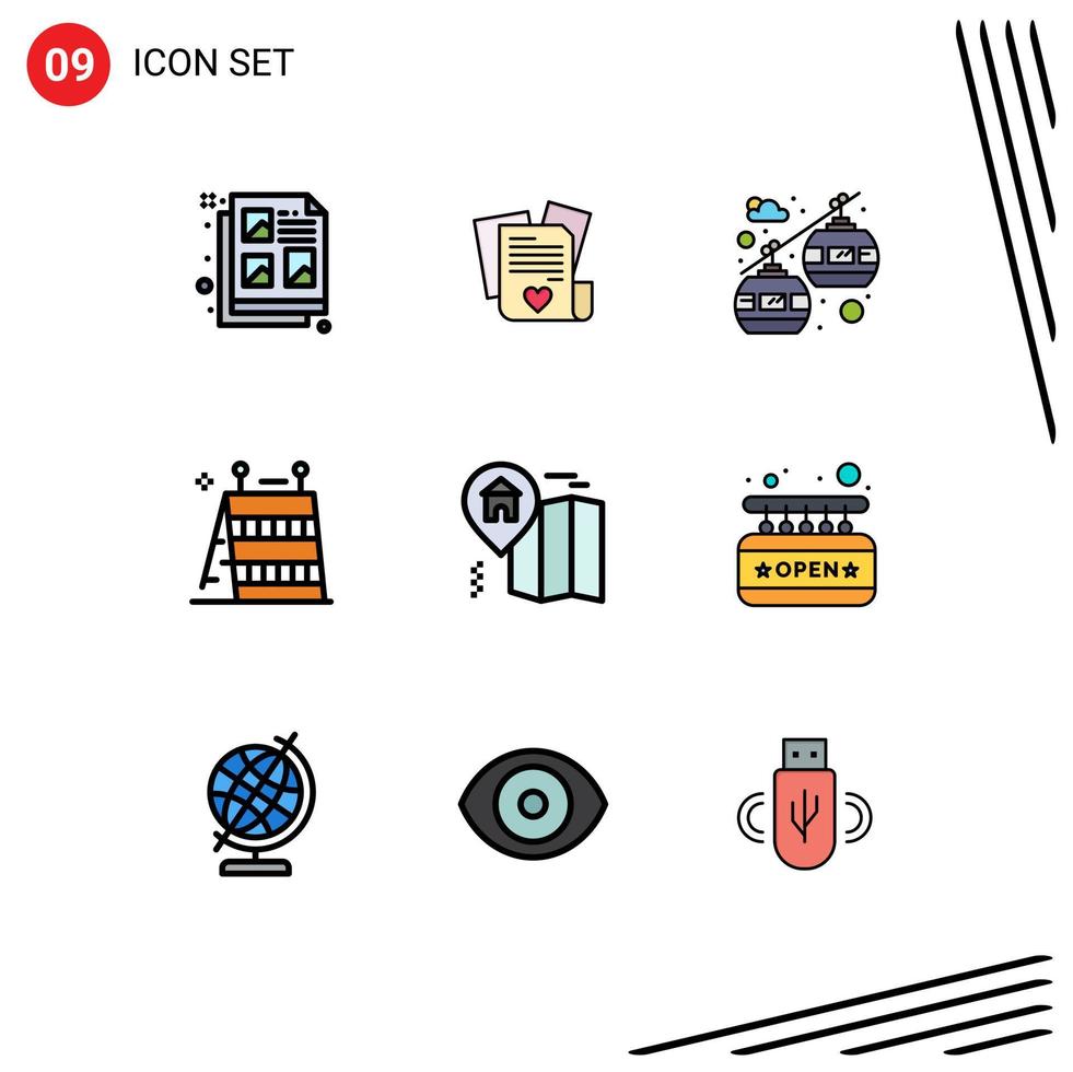 Stock Vector Icon Pack mit 9 Zeilenzeichen und Symbolen für den Bau von editierbaren Vektordesign-Elementen