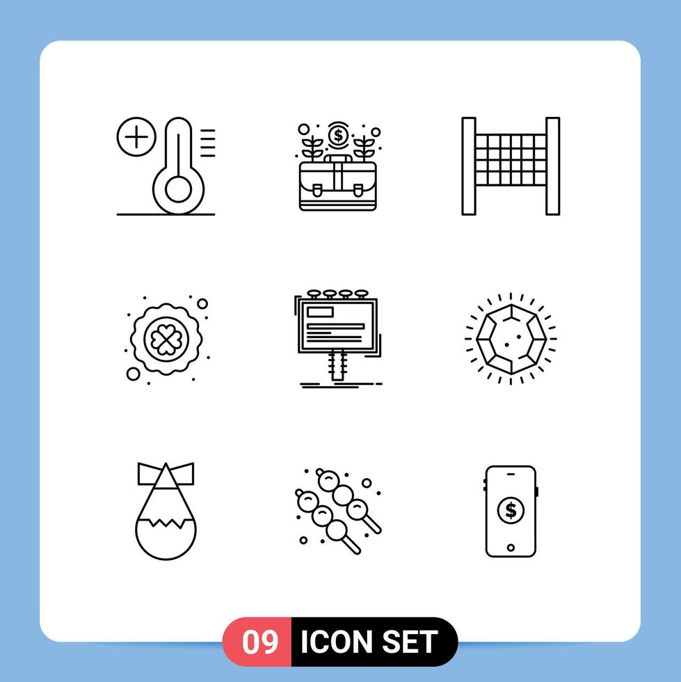 9-Benutzeroberflächen-Gliederungspaket mit modernen Zeichen und Symbolen von bearbeitbaren Vektordesign-Elementen für Plakatwerbung, Netzanzeige, Blatt vektor
