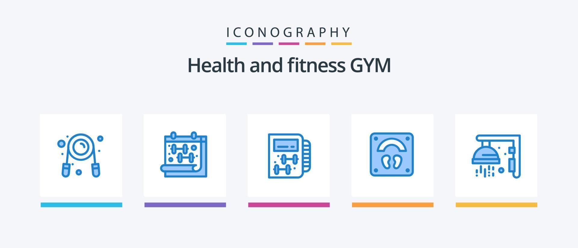 Gym Blue 5 Icon Pack inklusive Fitnessstudio. Wohlbefinden. Fitness. Sport. Gesundheitspflege. kreatives Symboldesign vektor