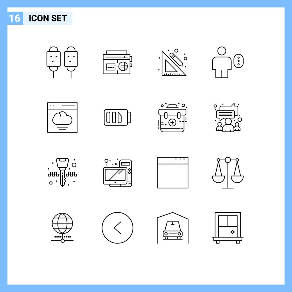 Stock Vector Icon Pack mit 16 Zeilen Zeichen und Symbolen für Passwort Body Media Avatar Bleistift editierbare Vektordesign-Elemente