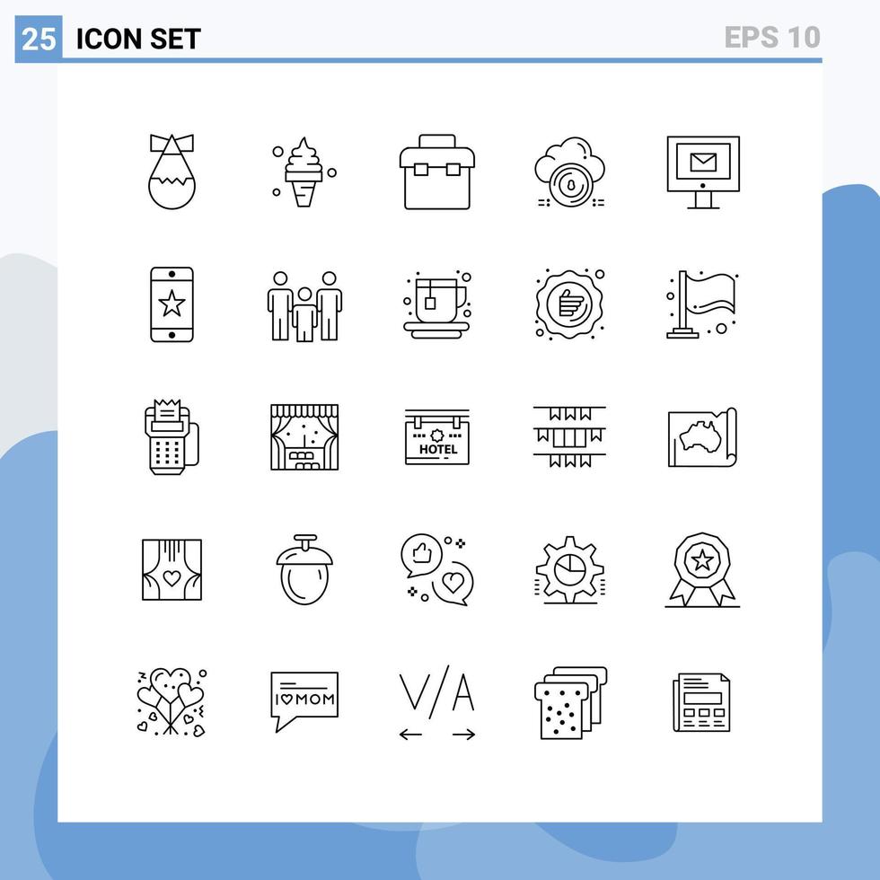 uppsättning av 25 modern ui ikoner symboler tecken för dator moln låda skydda säker redigerbar vektor design element