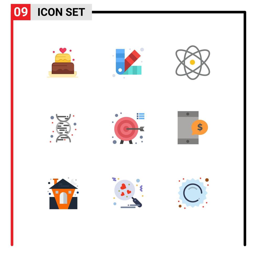 gruppe von 9 flachen farben zeichen und symbole für zielpfeile atomwissenschaft chemie editierbare vektordesignelemente vektor