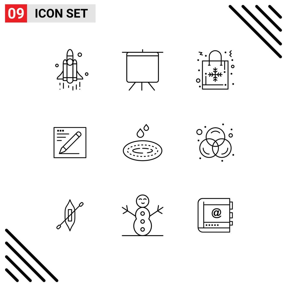 uppsättning av 9 modern ui ikoner symboler tecken för sloka regn jul väska utbildning penna redigerbar vektor design element