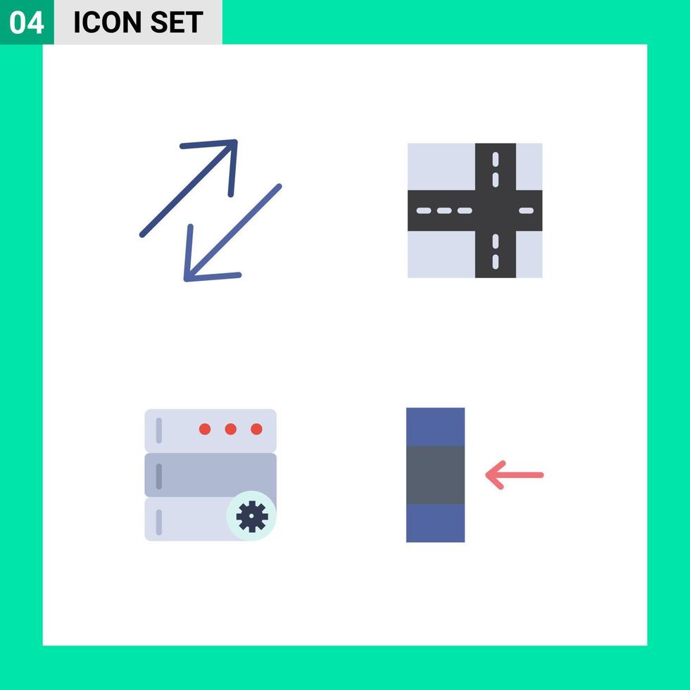 uppsättning av 4 vektor platt ikoner på rutnät för pil importera väg server redigerbar vektor design element