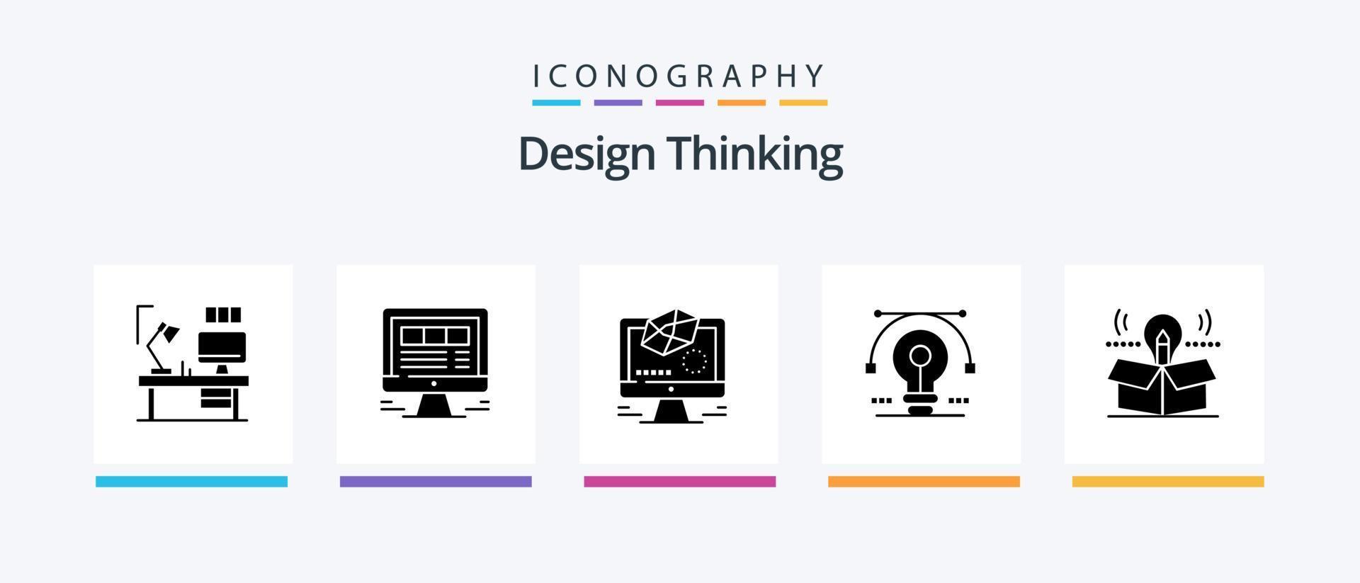 design tänkande glyf 5 ikon packa Inklusive vektor. aning. internet. Glödlampa. modellering. kreativ ikoner design vektor