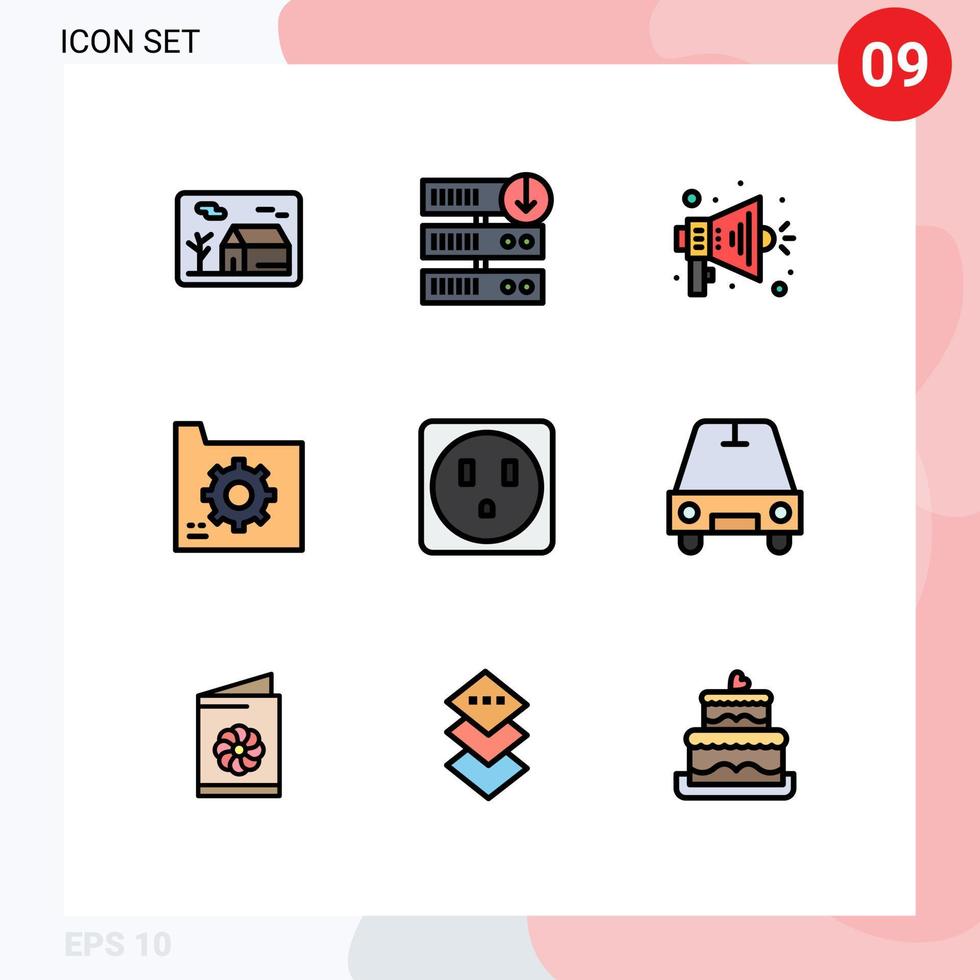 9 användare gränssnitt fylld linje platt Färg packa av modern tecken och symboler av elektrisk dokumentera server ladda ner databas ansluta redigerbar vektor design element