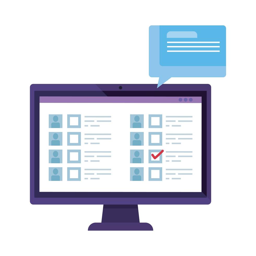 Computer zur Online-Abstimmung mit Sprechblase vektor
