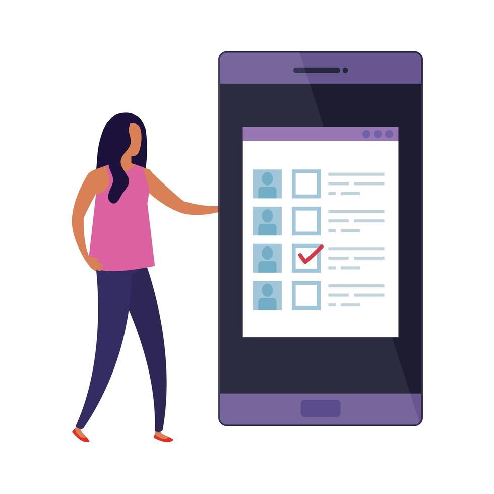 Geschäftsfrau mit Smartphone zur Online-Abstimmung vektor