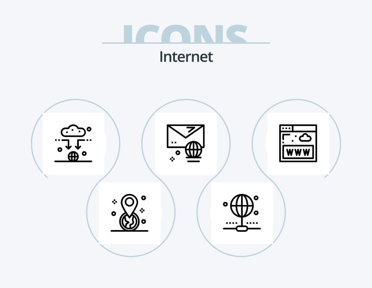 Internet-Line-Icon-Pack 5 Icon-Design. Daten. Anwendung. Internet. Nachricht. Schnittstelle vektor