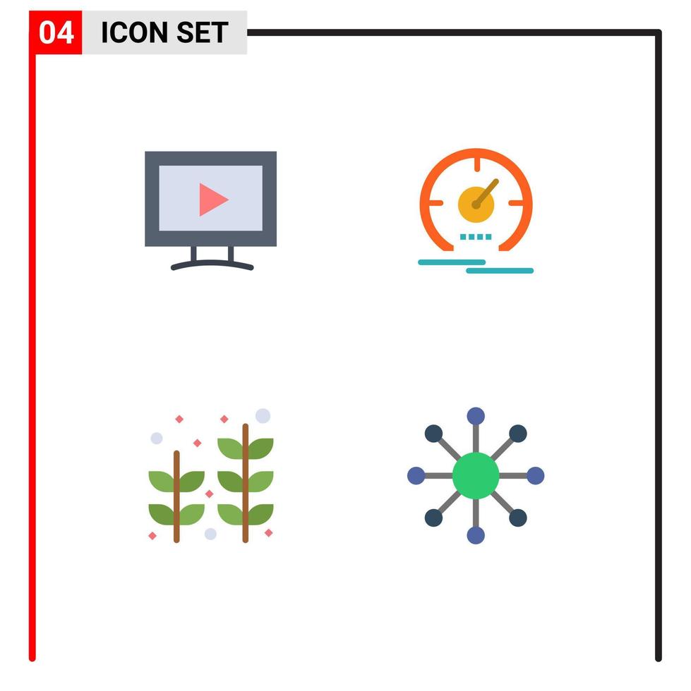 4 tematiska vektor platt ikoner och redigerbar symboler av övervaka strand spela meter växt redigerbar vektor design element