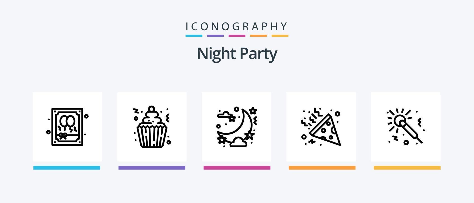 Night Party Line 5 Icon Pack inklusive Nacht. Party. Glas. Nacht. Wein. kreatives Symboldesign vektor