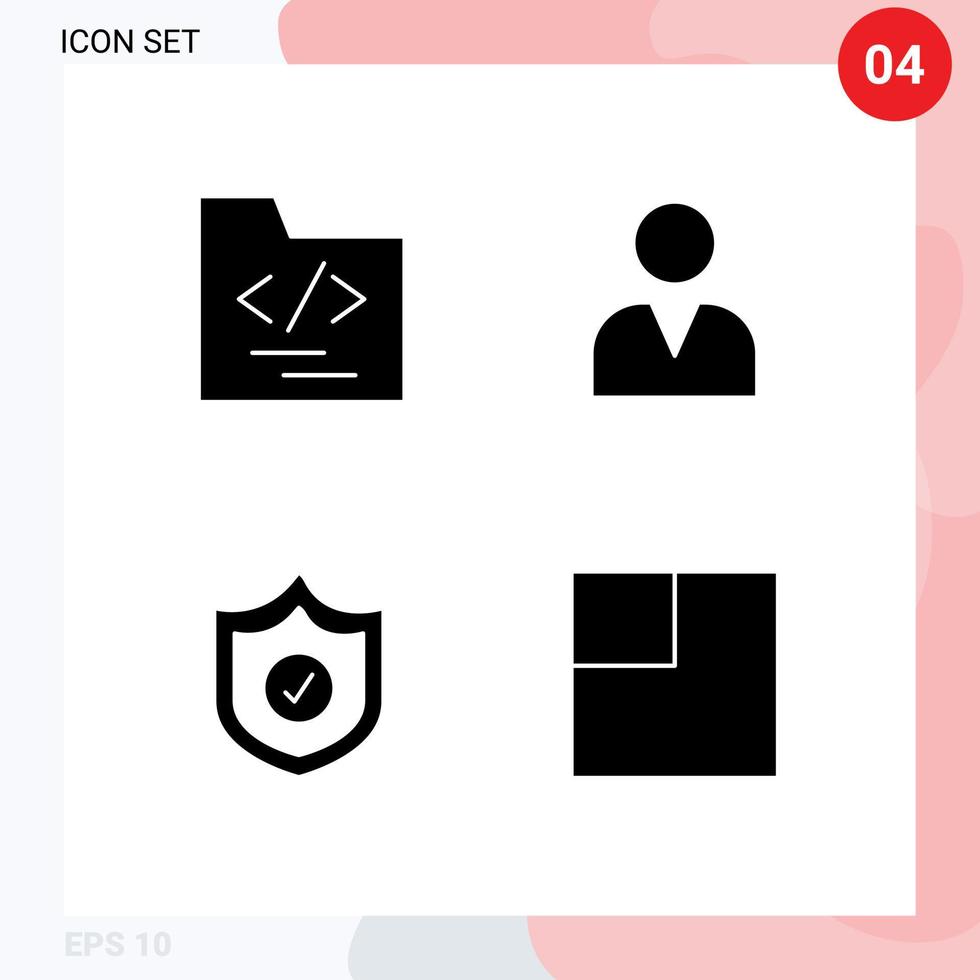 Benutzeroberflächenpaket mit 4 grundlegenden soliden Glyphen des Ordnerlayouts Administratorschutzschicht 1 bearbeitbare Vektordesignelemente vektor