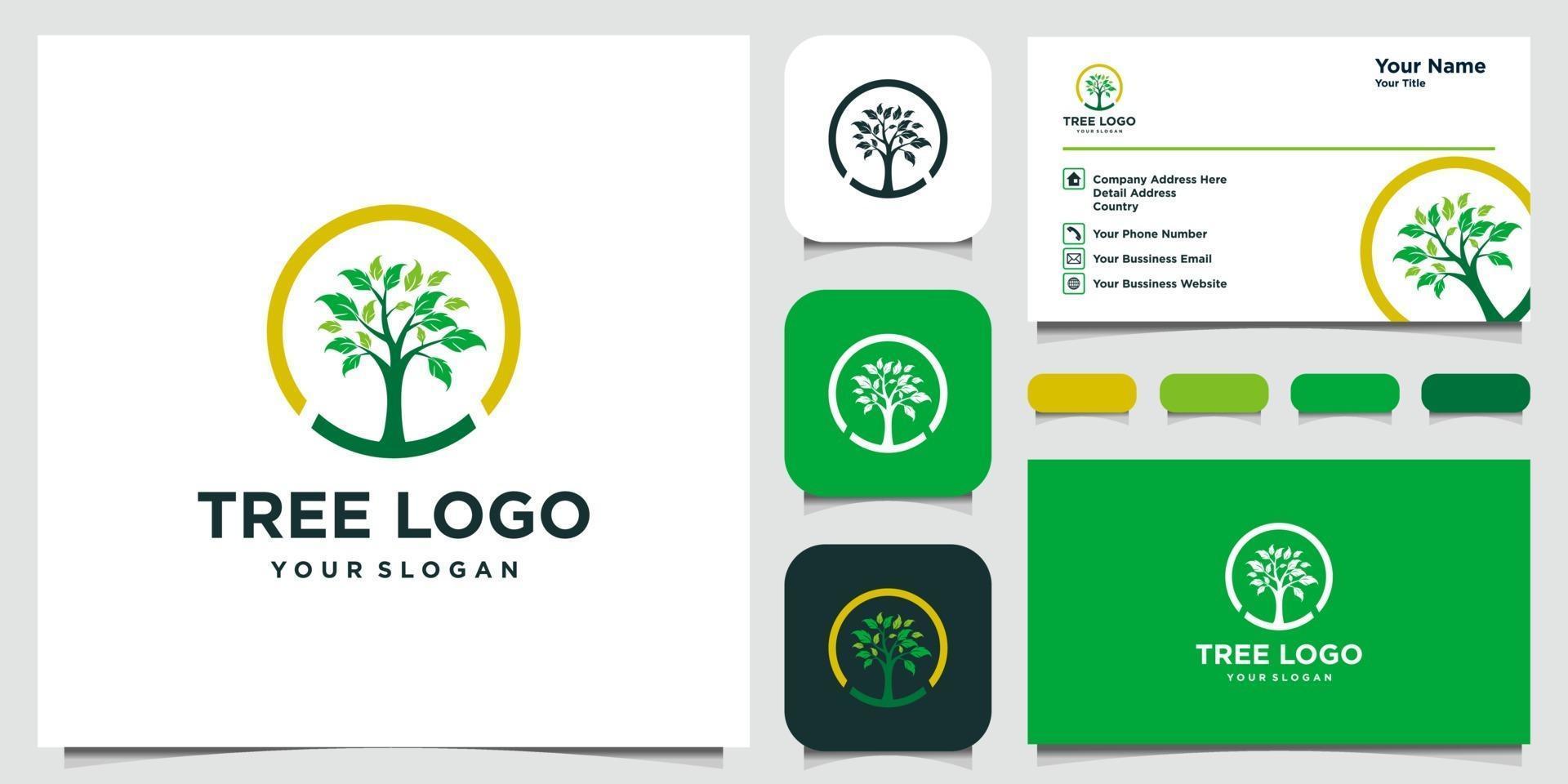 träd ikonelement. grön trädgård logotyp mall och visitkort vektor