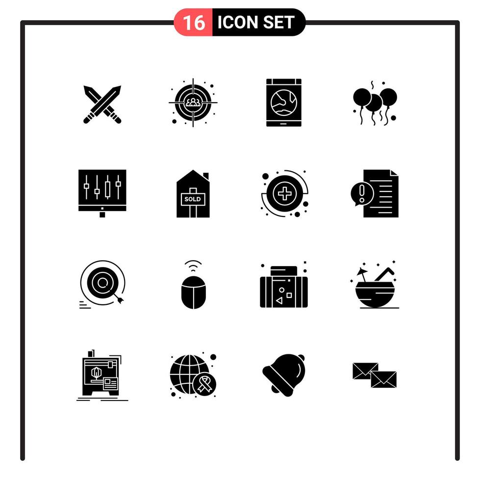 16 universelle solide Glyphenzeichen Symbole für Analytics-Bloone-App-Tag-Smartphone-bearbeitbare Vektordesign-Elemente vektor