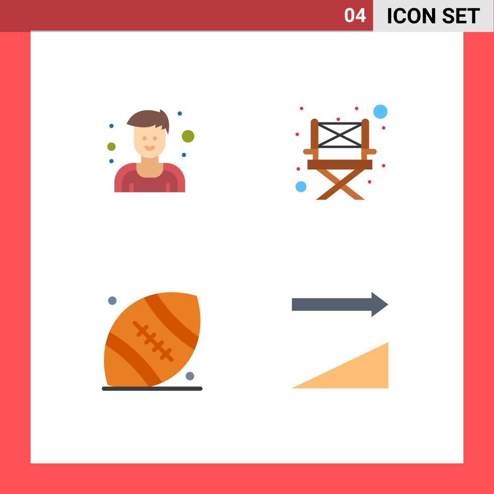 4 universell platt ikoner uppsättning för webb och mobil tillämpningar idrottare tacksägelse läger amerikan fotboll sortera redigerbar vektor design element