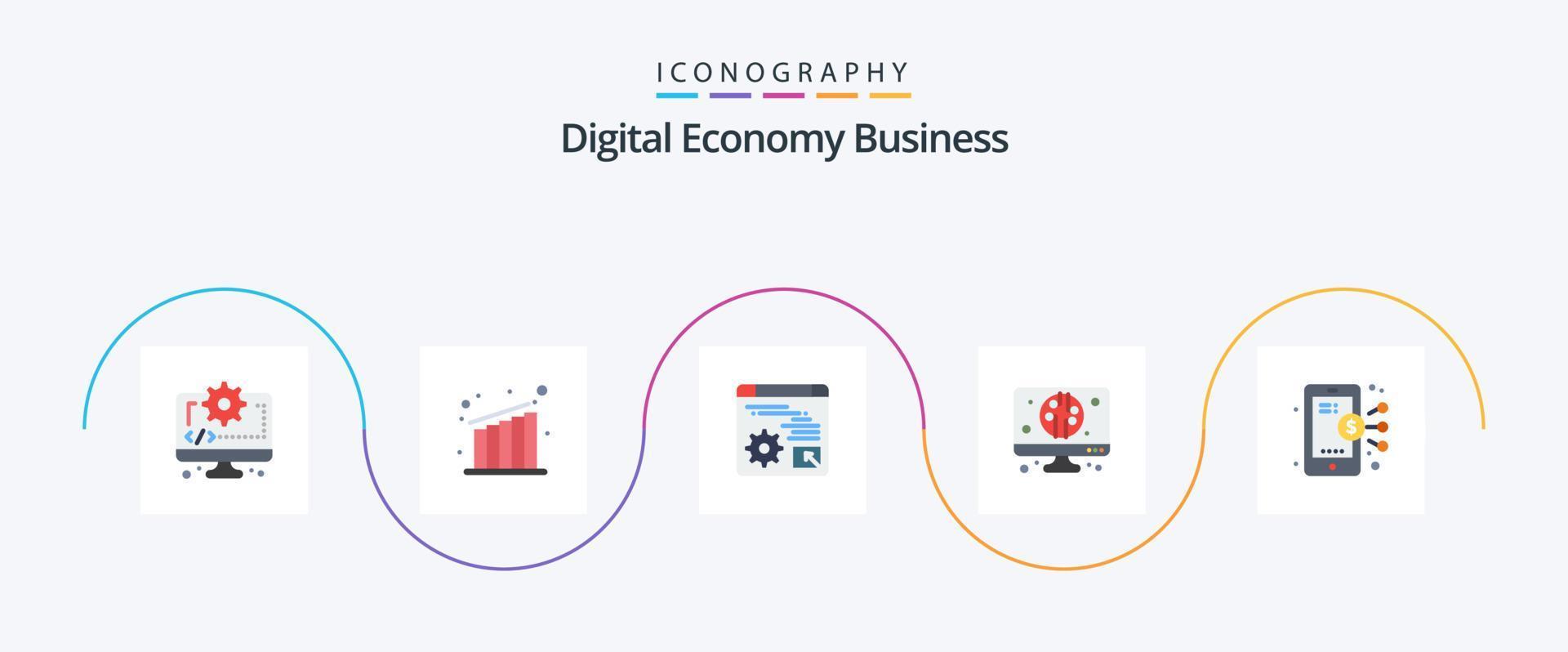 Digital Economy Business Flat 5 Icon Pack inklusive Share. Geschäft. Digital. Digital. Computer vektor