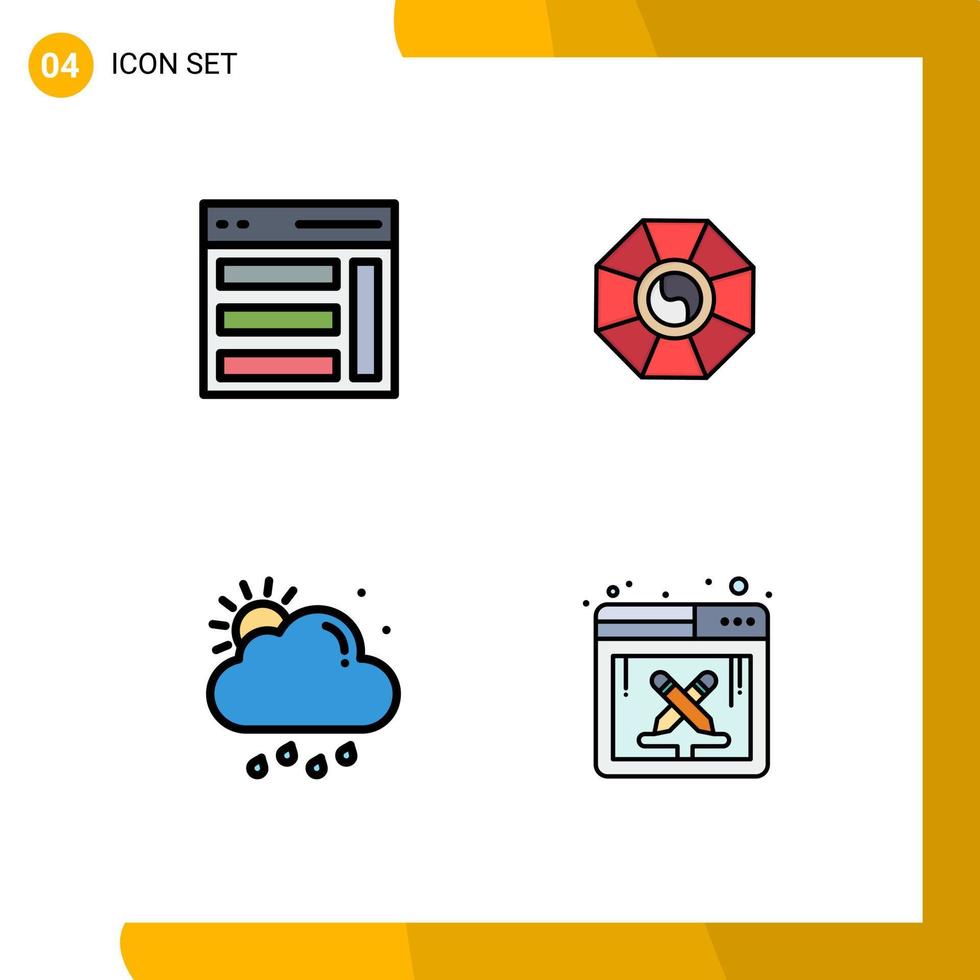 piktogram uppsättning av 4 enkel fylld linje platt färger av kommunikation moln sidofält feng shui väder redigerbar vektor design element