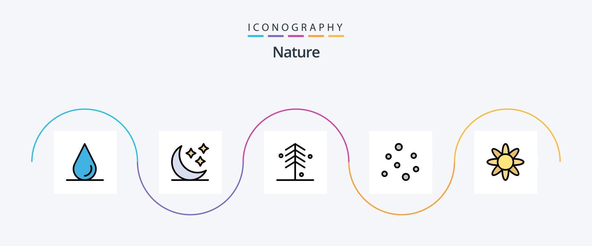 Naturlinie gefülltes flaches 5-Icon-Paket einschließlich . Natur. Natur. Kraut. Marine vektor