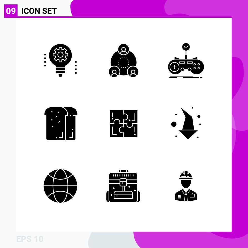 Stock Vector Icon Pack mit 9 Zeilenzeichen und Symbolen für Feiertagsessen Menschen Brot Gamepad editierbare Vektordesign-Elemente