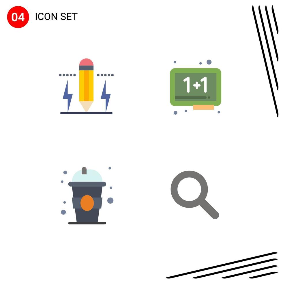 4 platt ikon begrepp för webbplatser mobil och appar penna whiteboard bult utbildning juice redigerbar vektor design element
