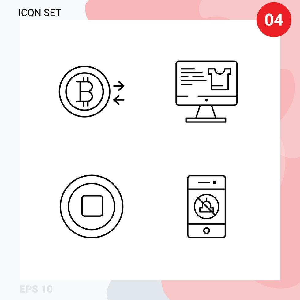 modern uppsättning av 4 fylld linje platt färger och symboler sådan som bitcoin sluta dator handla stum redigerbar vektor design element