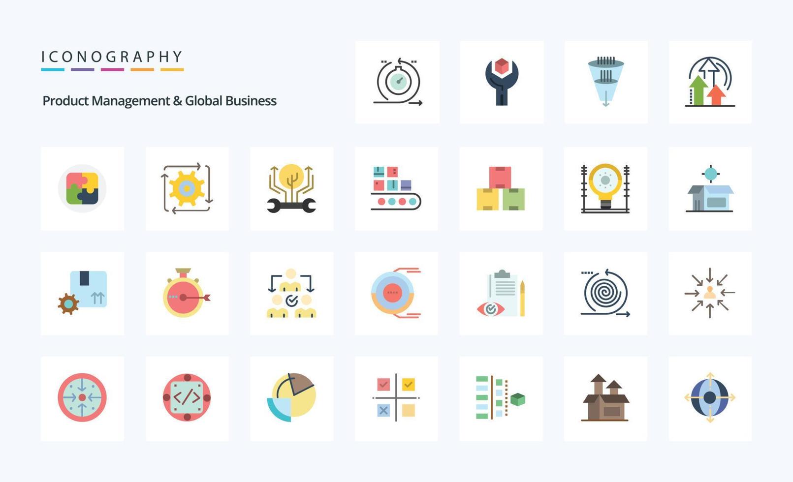 25 Produktmanagement und globales Business Flat Color Icon Pack vektor